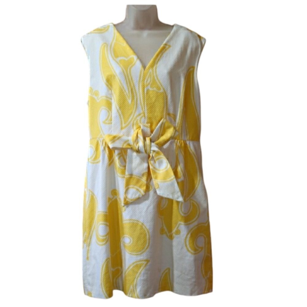 Talbots Yellow White Tie Front Textured Floral Sundress Bright 14
